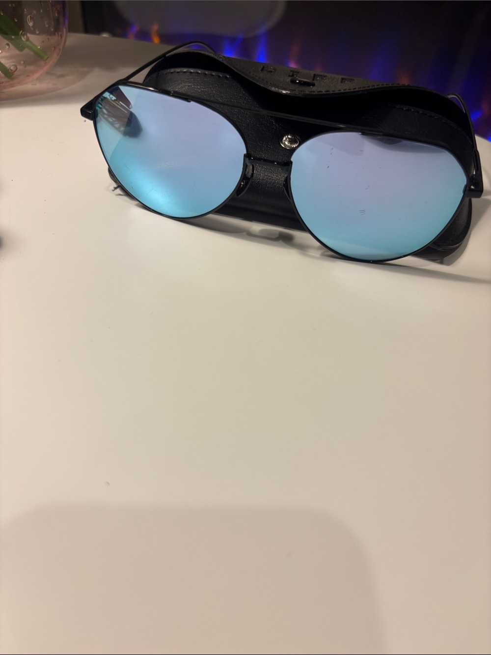 Blue Mirrored Aviator Sunglasses with Black Case- DiFF